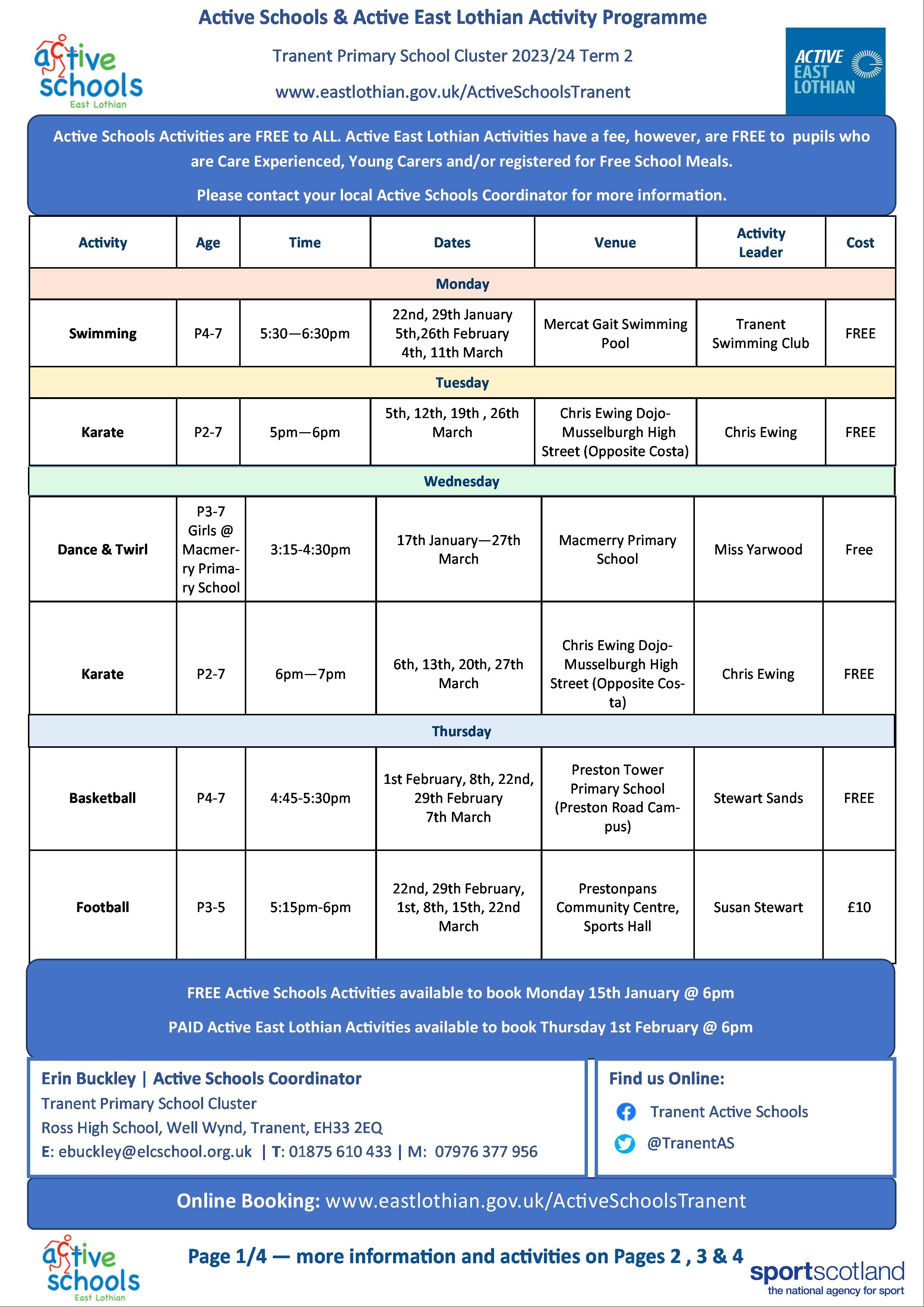 Tranent Active Schools Primary Cluster - Term 2 Timetable Page 1/4
