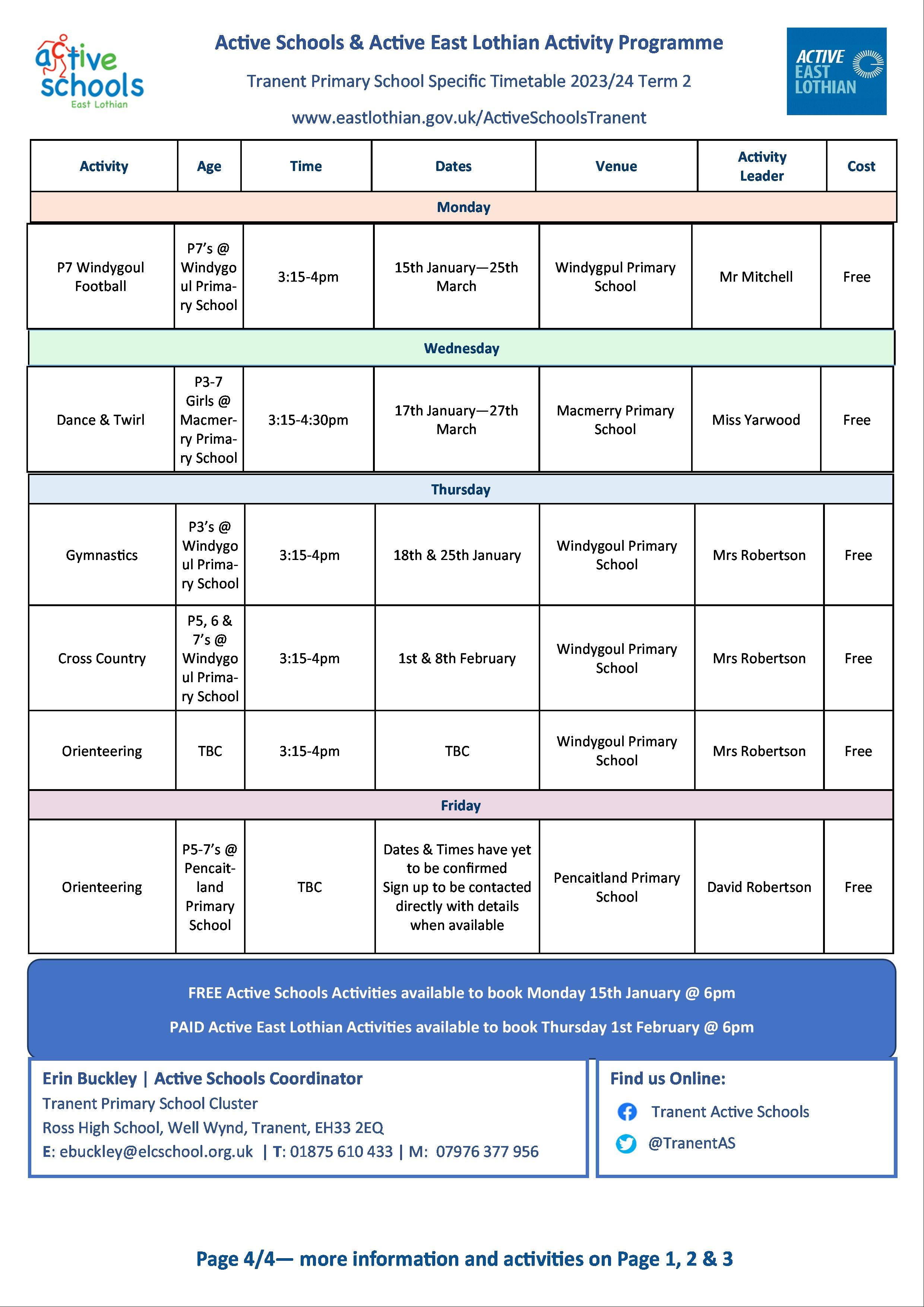 Tranent Active Schools Primary Cluster - Term 2 Timetable Page 4/4